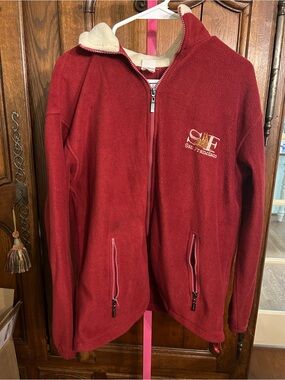 GOGO Red Zip-Up Fleece Sweater with Cream Lining